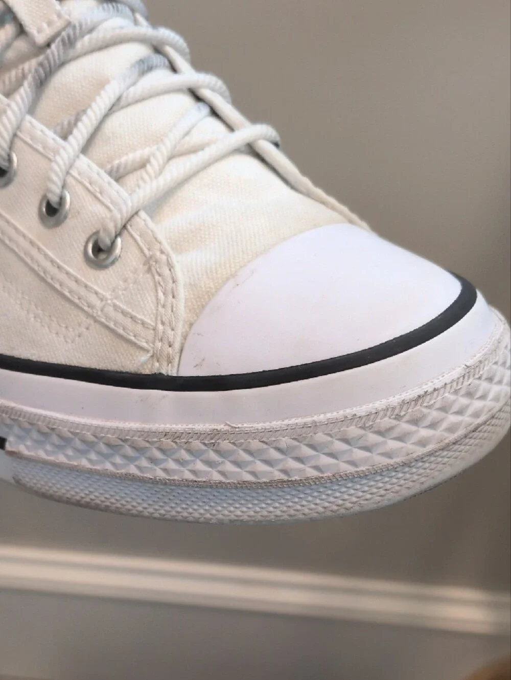 Converse White Mid Tops with Light Blue Accents